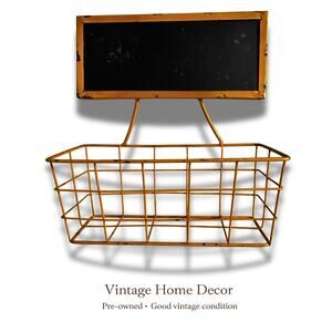 Vintage Metal Wire Wall Basket with Chalkboard Label | Gold Wire Organizer